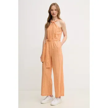 Dámský overall Bavlněná kombinéza Pepe Jeans EDITH oranžová barva, s výstřihem do v, PL230514 22X, vel. L