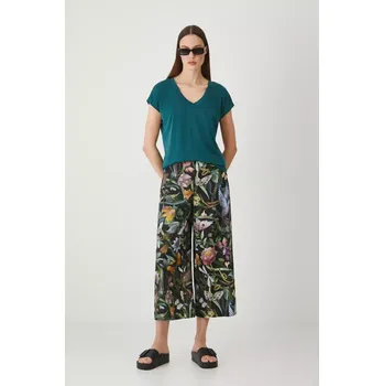 Dámské kalhoty Lněné kalhoty Medicine dámské, černá barva, střih culottes, high waist RS25.SPD903 99A, vel. XL