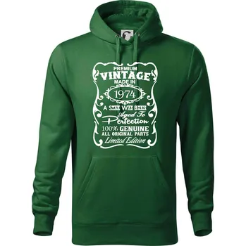 Pánská mikina Vintage Etiketa - 1974 - Mikina pánská Cape s kapucí - 5XL ( Lahvově zelená )