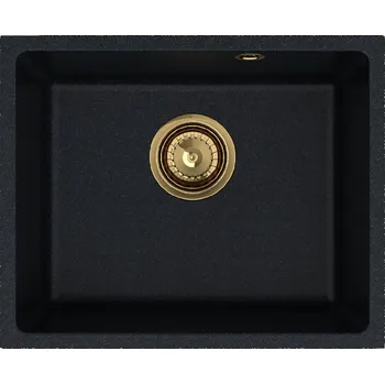 Granitový dřez Sink Quality Crypton 55, kuchyňský granitový dřez 460x375x205 mm + zlatý sifon, černá skvrnitá, SKQ-CRY.B.1KBO.55.XG
