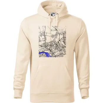 Pánská mikina Praha 18200 - Mapa s vodními toky - Mikina pánská Cape s kapucí - 4XL ( Mandlová )