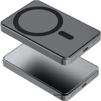 Powerbanka Aluminum Ultrathin Mini Magsafe bezdrátová Powerbanka, 5000mAh, 22,5W, černá