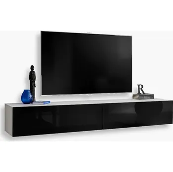 Obývací pokoj Komodee Závěsná skříňka pod TV Loreto bílá černá Push to Open lesklá dvířka