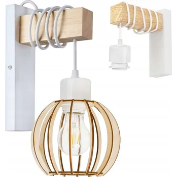 Nástěnné svítidlo Nástěnné svítidlo dřevěné LED Závěsné na kabelu stínidlo 1xE27 LOFT Bílé (Bílá)