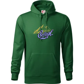 Pánská mikina Egypt Lettering - Mikina pánská Cape s kapucí - 4XL ( Lahvově zelená )