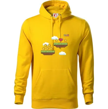 Pánská mikina Gamer - stará hra - mince a mraky - Mikina pánská Cape s kapucí - M ( Žlutá )