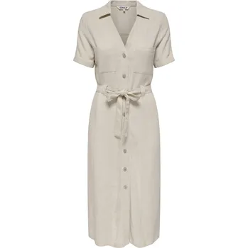 Dámské šaty Středně dlouhé šaty z Only - ONLSIESTA SS LIN BL SHIRT DRESS PNT NOOS - Ženy - béžová