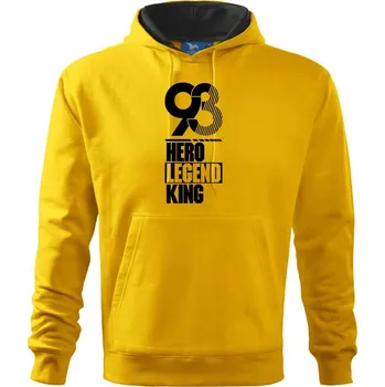 Pánská mikina Hero, Legend, King x Queen 1993 - Mikina pánská Cape s kapucí - 4XL ( Žlutá )