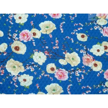 dvojitý prošívaný úplet 2458 modrý s květy