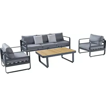 Zahradní sestava Zahradní 5 místná sedací souprava CUBE šedá/teak