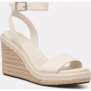 Dámské sandále Kožené sandály Calvin Klein WEDGE SANDAL 70 - HE béžová barva, HW0HW02376 01X, EUR 41