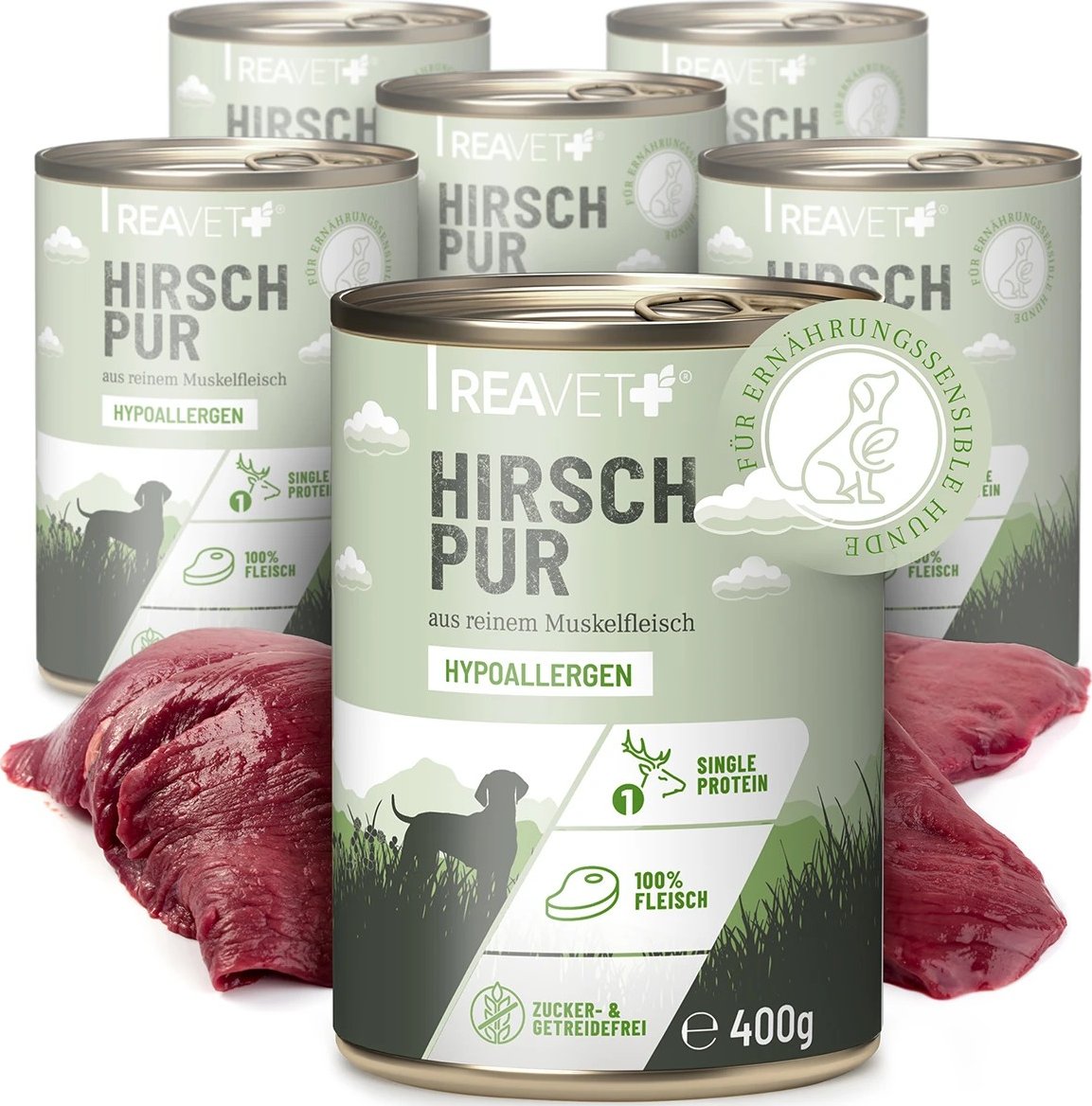 REAVET 100% čisté maso pro nutričně citlivé psy - srnčí (400 g - 800 g) Počet a hmotnost: 1 x 400g