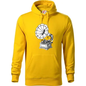 Pánská mikina Gramofon kresba - Mikina pánská Cape s kapucí - 2XL ( Žlutá )