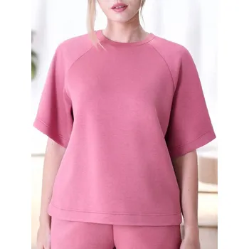 Dámské oblečení Sinsay - Mikina s&nbsp;krátkými rukávy soft touch - světle fialová - 468EG-34X - 468EG-34X-M