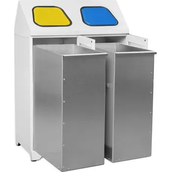 Odpadkový koš Sada 2 nádob na tříděný odpad, klapka žlutá+modrá (plasty+papír), vnitřní pozinkovaná nádoba - objem 2x80 l