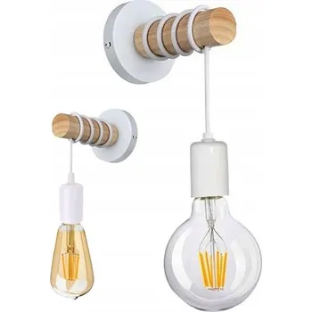 Nástěnné svítidlo Nástěnné svítidlo dřevěné na 1xE27 LED Závěs na kabelu LOFT Bílé