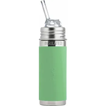 Kojenecká láhev Pura Dětská láhev Termo se slámkou 260 ml Moss