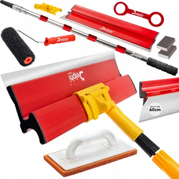 Malířská špachtle Sada na sádrové stěrky, špachtle 60 cm s vyměnitelnou nerezovou čepelí 0,3 mm, tyč a váleček