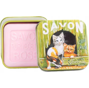 Koupelová kosmetika Marseillské mýdlo La Savonnerie de Nyons RŮŽE BOX Kočka 100g