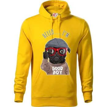 Pánská mikina Mops - Hello I'm Good boy - Mikina pánská Cape s kapucí - 2XL ( Žlutá )