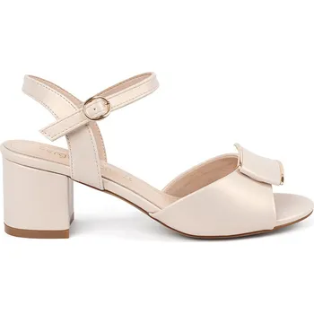 Dámské sandále Světle béžové dámské sandály s dekorativním překladem na špičce, podpatek 6,5 cm SK806BE/PEA Velikost: 37