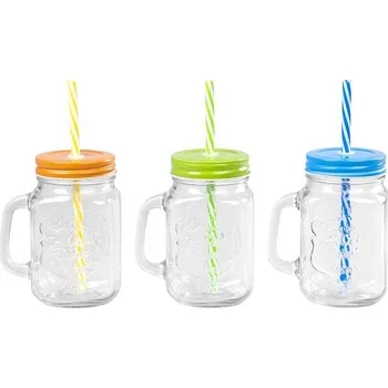 Sklenice Doplňkový sortiment Sklenice s brčkem a barevným víkem MagicHome sklo, 480ml