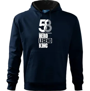 Pánská mikina Hero, Legend, King x Queen 1958 - Mikina pánská Cape s kapucí - 5XL ( Námořní modrá (velmi tmavá - téměř černá) )