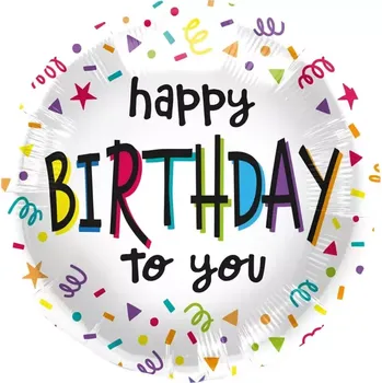 Balónek Foliový balonek kulatý Happy Birthday to You konfety 45 cm