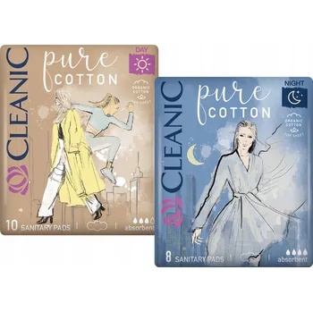Menstruační vložka CLEANIC Pure Cotton Day & Night Dámské hygienické vložky pro den i noc sada
