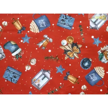 červená bavlněná látka vánoční motiv