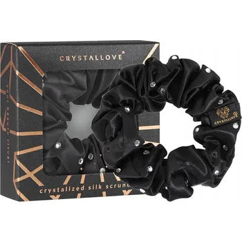 CRYSTALLOVE Hedvábná gumička do vlasů s krystalky - černá