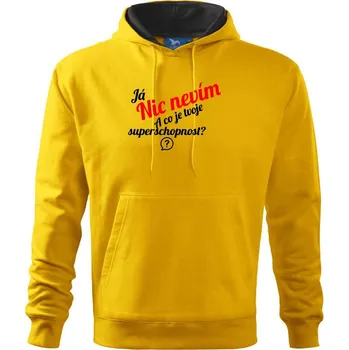 Pánská mikina Já nic nevím - tvoje superschopnost? šikmý nápis - Mikina pánská Cape s kapucí - M ( Žlutá )
