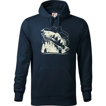 Pánská mikina Rybář na břehu rybníka muškaří - Mikina pánská Cape s kapucí - M ( Námořní modrá (velmi tmavá - téměř černá) )
