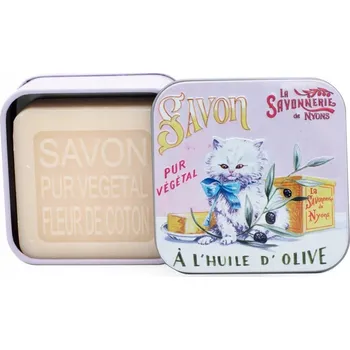 Koupelová kosmetika Marseillské mýdlo La Savonnerie de Nyons BAVLNA KVĚT BAVLNY BOX Kočka 100g