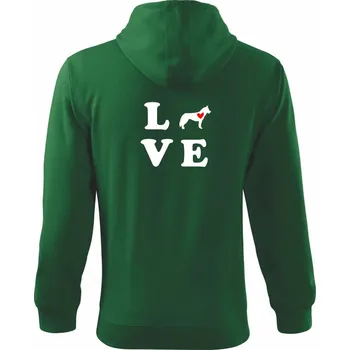 Pánská mikina Husky love - Mikina s kapucí na zip trendy zipper - XL ( Lahvově zelená )