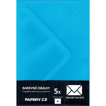 Obálka barevná obálka 114X162 mm MODRÁ NEBESKÁ, 5 kusů,110 gm2, olizová