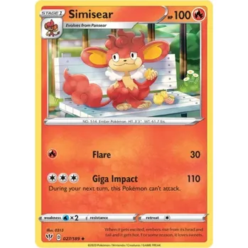 Společenská hra Pokémon karta Simisear 027/189