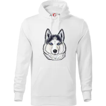 Pánská mikina Husky hlava - kreslený - Mikina pánská Cape s kapucí - 5XL ( Bílá )
