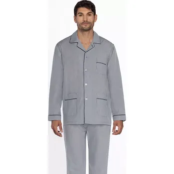 Pánské pyžamo GUASCH Pánské pyžamo SERGIO, Šedá, V dárkovém boxu, Bavlna 100%, Dlouhý rukáv - vel. L