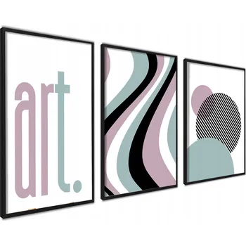 Obraz Plakáty 3 ks Abstrakce Umění Pastelové Barvy Fialová Mořská Zelená Obrazy v Rámech