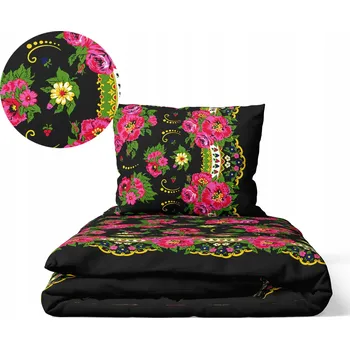 Povlečení Povlečení 140x200 + 1x70x80 cm 140 g/m2, 100% BAVLNA, Hanka Góralka na černém