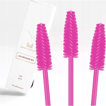 Kosmetický štětec Na Jedno Použití kartáčky na řasy 50 Ks TMAVĚ RŮŽOVÉ