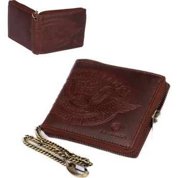 Peněženka Peterson Hnědá pánská peněženka na zip kožená s řetízkem