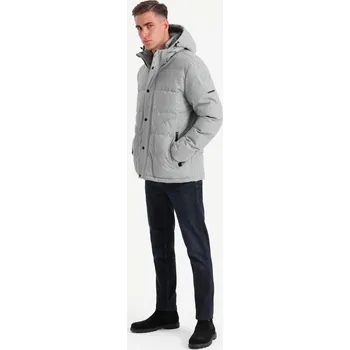 Pánský zimní kabát Pánská lehká bunda se síťovanou podšívkou a kapucí Barva: Tmavě Šedá, Velikost: M