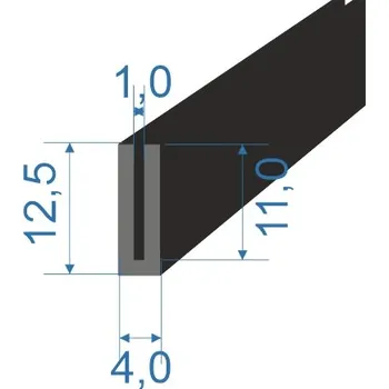 Těsnění do okna a dveří 05355470 Pryžový profil tvaru "U", 12,5x4/1mm, 70°Sh, NBR, -40°C/+70°C, černý