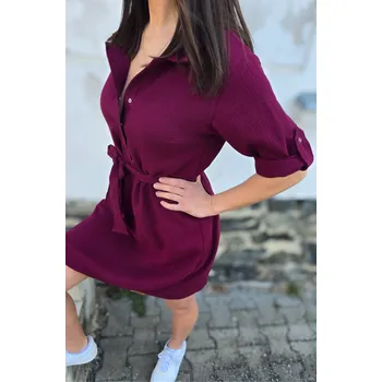 Dámské šaty Kulišárny Mušelínové košilové šaty WINE VELIKOST: 40-42