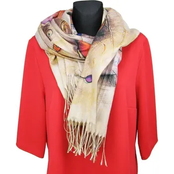 Šála Pestrá dámská šála s abstraktním vzorem - var. 2 (Dámský kašmírový šál se vzorem s třásněmi)