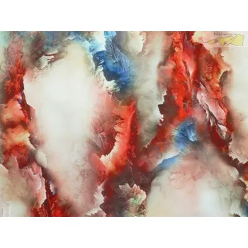 hedvábná látka 2538 červený mramorový květ