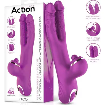 Vibrátor Action Nico Vibrator with Clit Hitting Ball & Alternating Dildos Purple