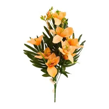 umělá květina Kytice orchidej s palmovým listem, lososová H373 lososová